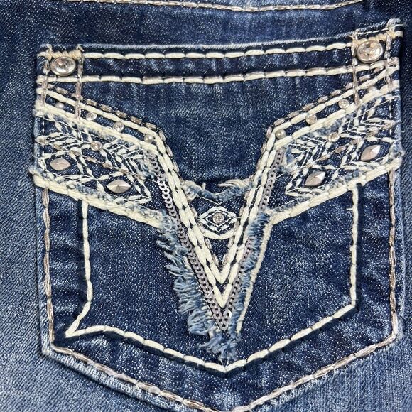 Vigoss Jeans Women 26/32 The Chelsea Straight Blue Denim Stitching Rhinestone - Picture 12 of 12